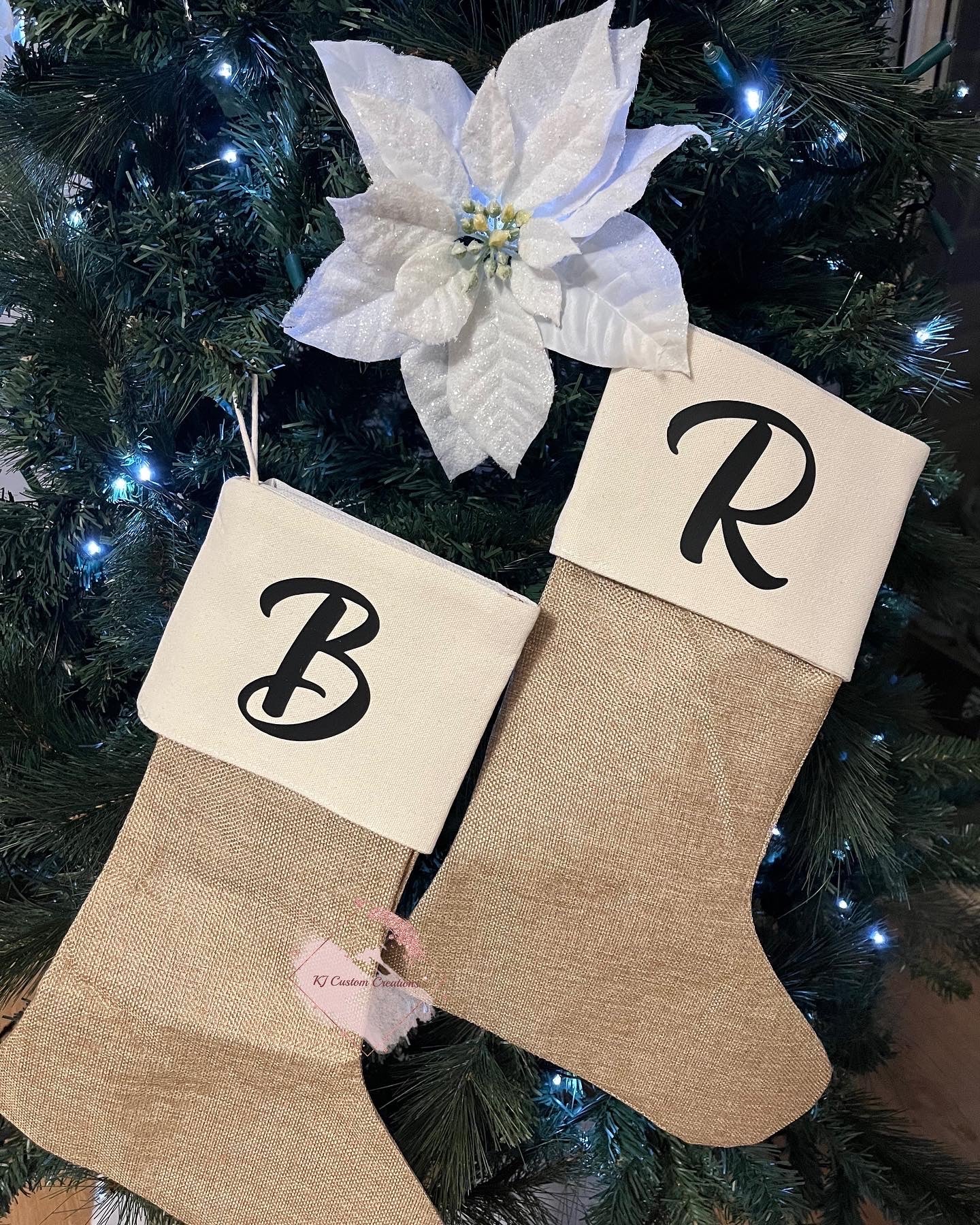 Personalised Christmas Burlap Stockings - Christmas and Family Stockings