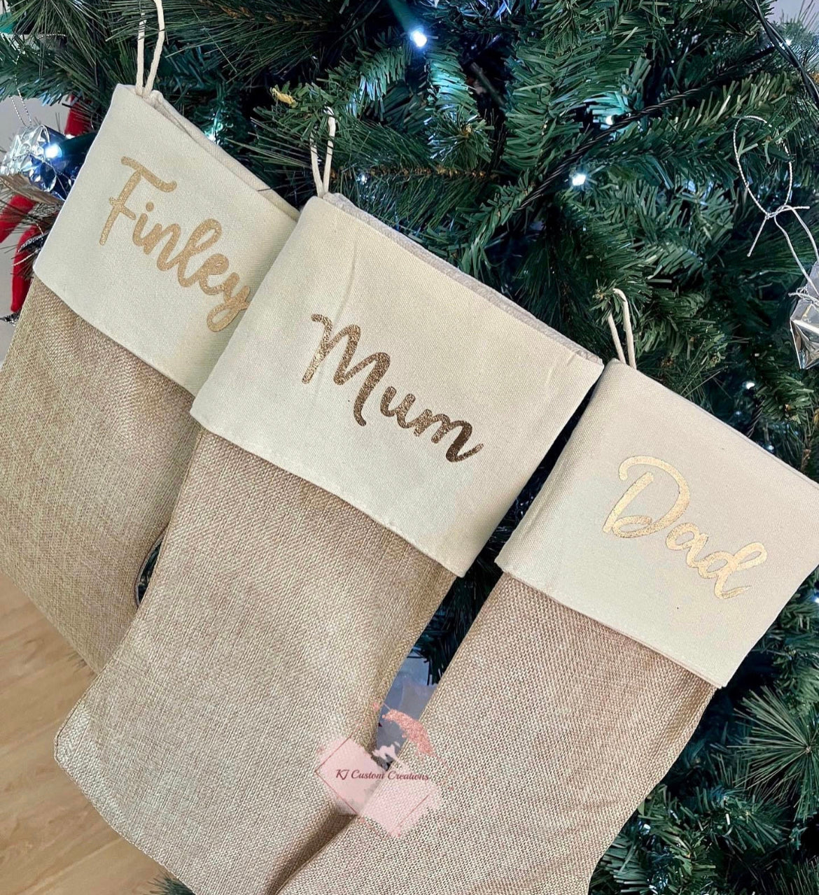 Personalised Christmas Burlap Stockings - Christmas and Family Stockings