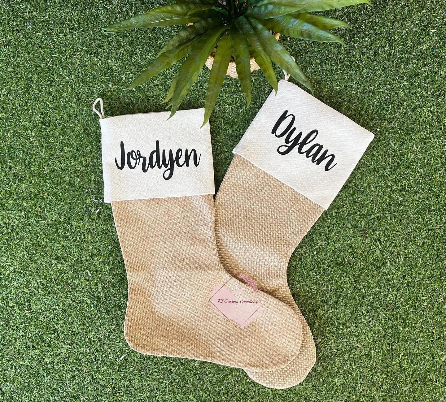 Personalised Christmas Burlap Stockings - Christmas and Family Stockings