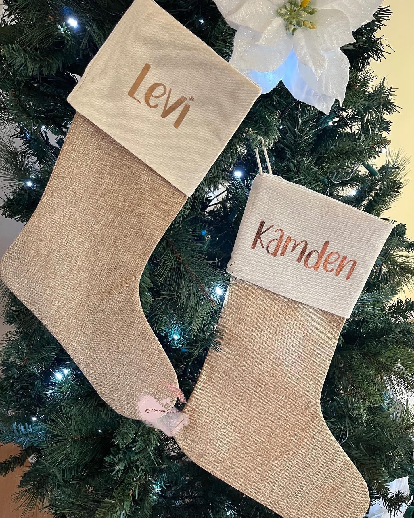 Personalised Christmas Burlap Stockings - Christmas and Family Stockings