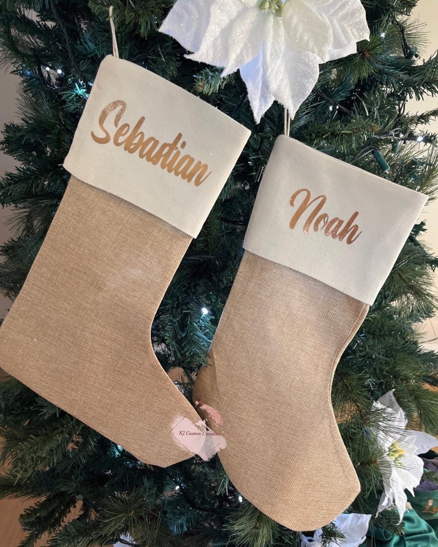 Personalised Christmas Burlap Stockings - Christmas and Family Stockings