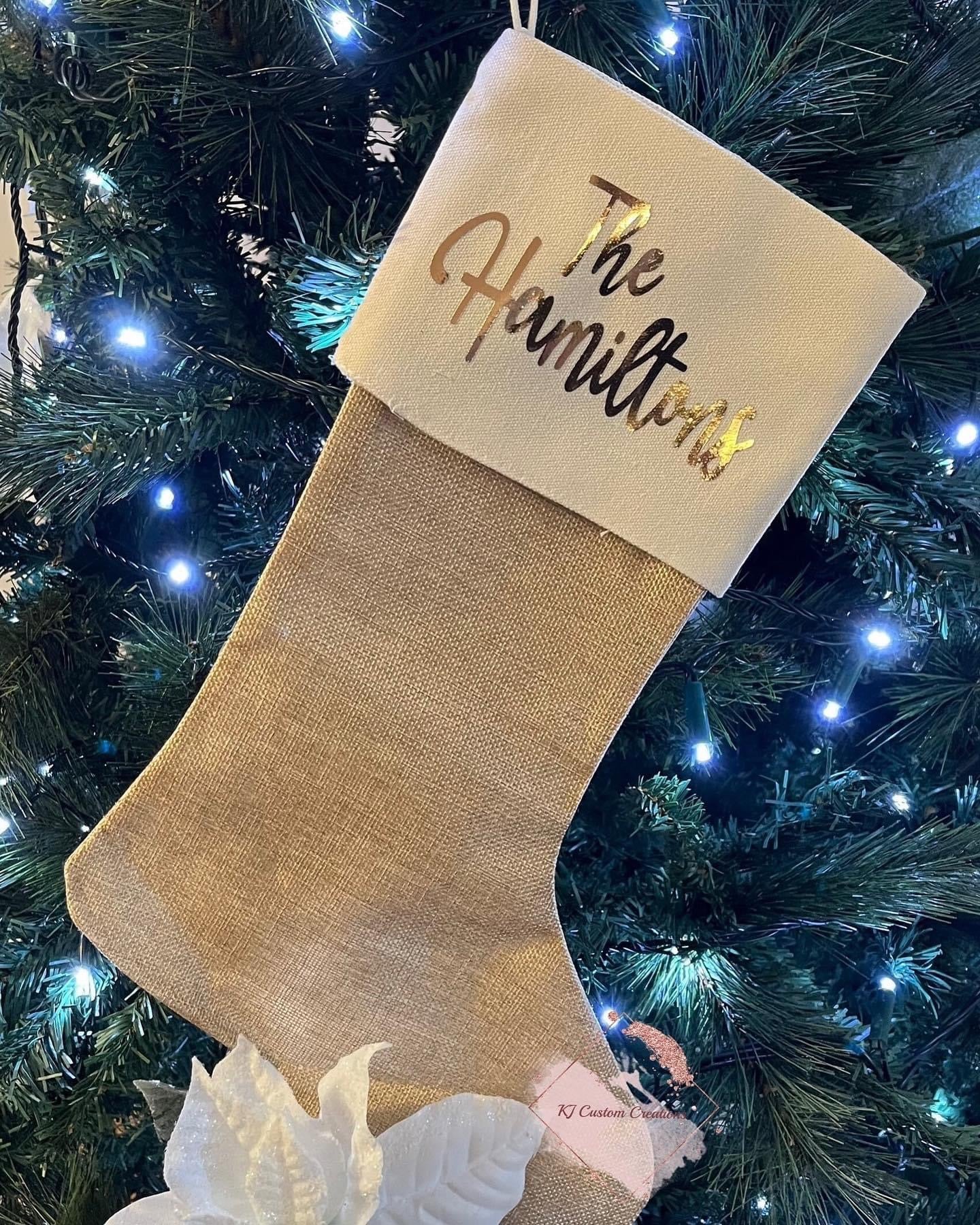 Personalised Christmas Burlap Stockings - Christmas and Family Stockings